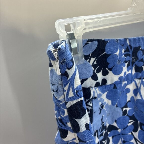 Rafaella Studio Womens 8 Linen Floral A Line Midi Skirt Blue White Summer Casual - Picture 5 of 7